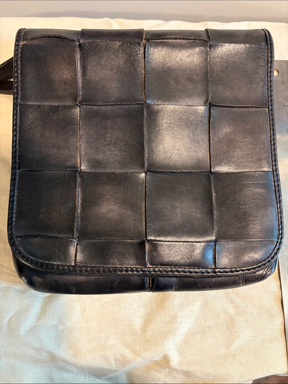 Patricia Nash Black Woven Leather Crossbody Bag